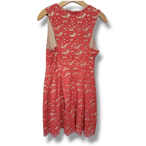 Soprano Women’s Red Orange Lace Overlay Lined Fit & Flare Dress Size Large - Picture 2 of 8